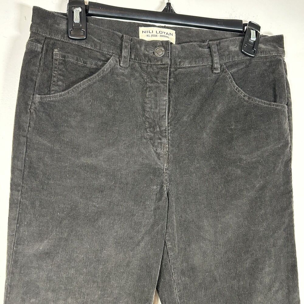 Nili Lotan Celia Pants Size 6 Women's Gunmetal Black Corduroy Kick Flare Stretch